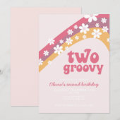 Zwei Groovy daisy boho florale 2. Geburtstag Einladung (Vorne/Hinten)