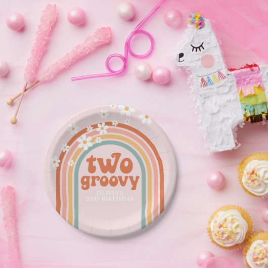 Zwei Groovy daisy boho floraler Regenbogen 2 Gebur Pappteller (Party)
