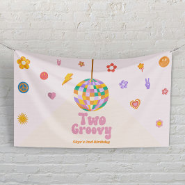 Zwei Groovy Disco Ball 2. Geburtstag Party Banner