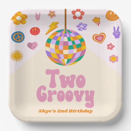 Zwei Groovy Disco Ball 2. Geburtstag Party Pappteller (Vorderseite)