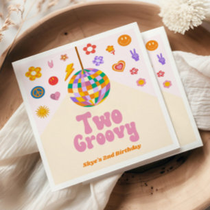 Zwei Groovy Disco Ball 2. Geburtstag Party Serviette