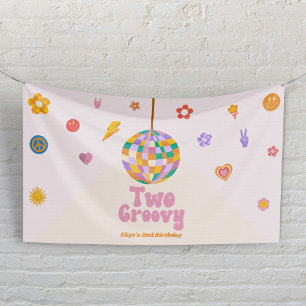 Zwei Groovy Disco Ball 2. Geburtstagsfeier Banner