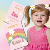 Zwei Groovy Floral Modern Pink Geburtstag Einladung