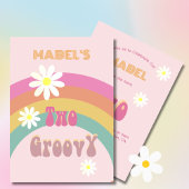 Zwei Groovy Floral Modern Pink Geburtstag Einladung