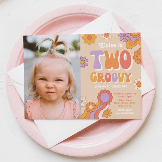 Zwei Groovy Foto Einladung | Groovy Birthday