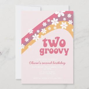 Zwei Groovy Gänseblümchen Boho Blumen 2. Geburtsta Einladung