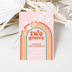 Zwei Groovy Gänseblümchen Boho Blumen Regenbogen 2 Einladung