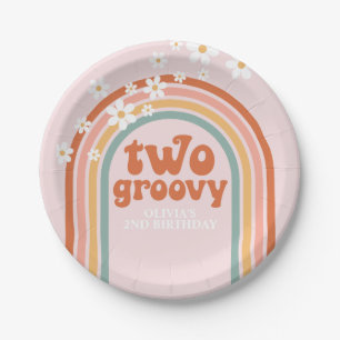 Zwei Groovy Gänseblümchen Boho Blumen Regenbogen 2 Pappteller