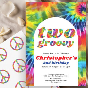Zwei Groovy Geburtstag Retro Tie Dye 70er Hippie Einladung