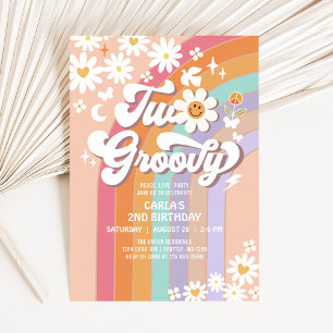 ZWEI Groovy Hippie 70er Retro 2. Geburtstag Einladung