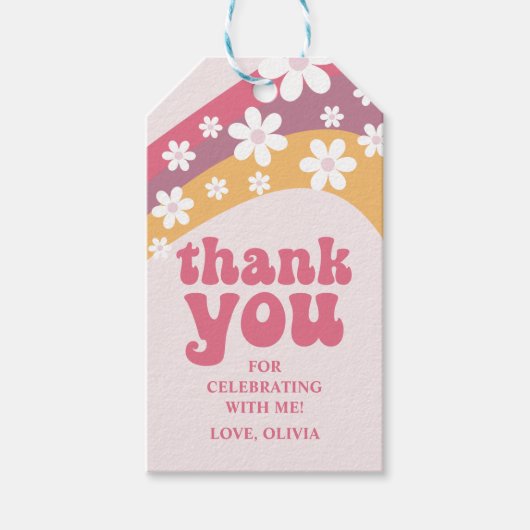 Zwei Groovy Hippie Daisy Boho Rainbow Favor Geschenkanhänger (Vorderseite)