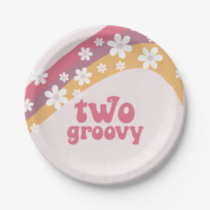 Zwei Groovy Hippie Daisy Boho Rainbow Paper Plate Pappteller