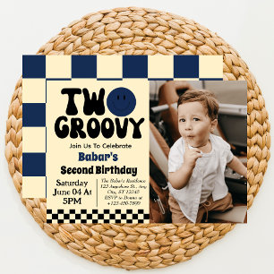 Zwei Groovy Jungen 2. Geburtstagsfoto  Einladung
