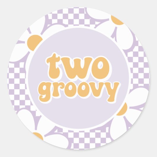 Zwei Groovy Lila Daisy Schachbrett Runder Aufkleber (Vorderseite)