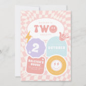 Zwei Groovy | Mädchen 2. Retro Skater Geburtstag Einladung (Vorderseite)