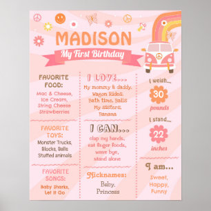 Zwei Groovy One Retro Daisy Geburtstag Milestone Z Poster