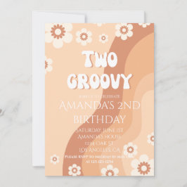 Zwei Groovy Party Retro 2. Geburtstag neutral Einladung