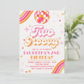 Zwei Groovy Party zum Geburtstag Einladung (Stehend Vorderseite)