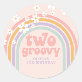 zwei Groovy Pastel Regenbogen 2ND Geburtstag Runder Aufkleber