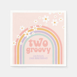 zwei Groovy Pastel Regenbogen 2ND Geburtstag Serviette