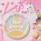 Zwei Groovy pastel Retro Sunshine daisy boho Pappteller (Party)