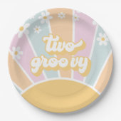 Zwei Groovy pastel Retro Sunshine daisy boho Pappteller (Vorderseite)
