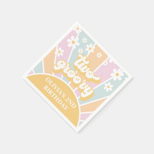 Zwei Groovy pastel Retro Sunshine daisy boho Serviette (Ecke)