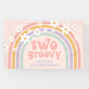 ZWEI Groovy Pastell-Regenbogen zum 2. Geburtstag Banner