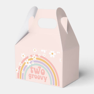 Zwei Groovy Pastell Retro Regenbogen mit Gänseblüm Geschenkschachtel