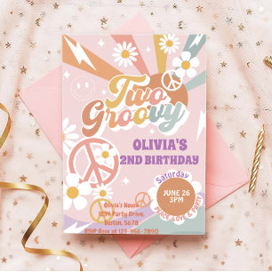 Zwei Groovy Peach Liebe Party 2. Geburtstag Einlad Einladung