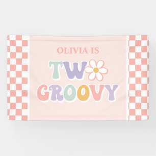 Zwei Groovy Pink Daisy Schachbrett Banner