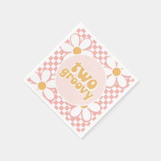 Zwei Groovy Pink Daisy Schachbrett Serviette (Ecke)