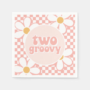 Zwei Groovy Pink Daisy Schachbrett Serviette