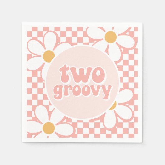 Zwei Groovy Pink Daisy Schachbrett Serviette (Vorderseite)