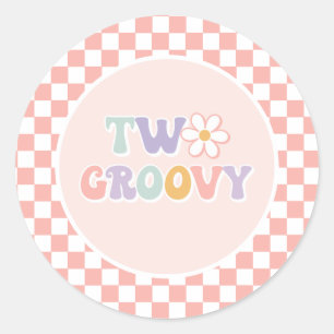 Zwei Groovy Pinke Gänseblümchen Karo Runder Aufkleber