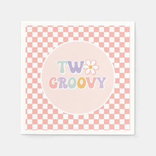 Zwei Groovy Pinke Gänseblümchen Karo Serviette