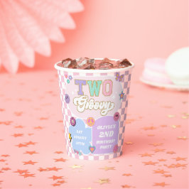 Zwei Groovy Preppy Patch 2. Geburtstags-Party Pappbecher