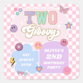 Zwei Groovy Preppy Patch 2. Geburtstags-Party Quadratischer Aufkleber