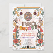 Zwei Groovy Psychedelic Retro Girl 2. Geburtstag Einladung (Vorderseite)
