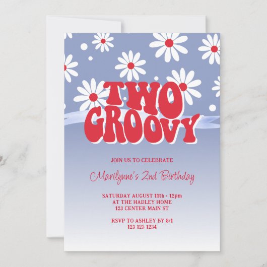 Zwei Groovy Retro 2. Geburtstag Einladung (Vorderseite)