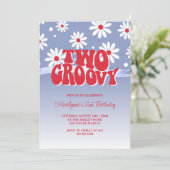 Zwei Groovy Retro 2. Geburtstag Einladung (Stehend Vorderseite)