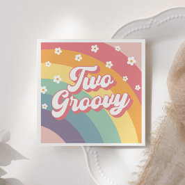 Zwei Groovy Retro 70er Rainbow Daisy 2. Geburtstag Serviette