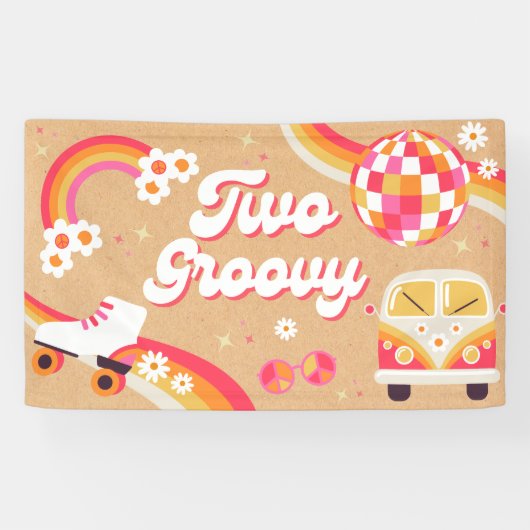 Zwei Groovy Retro Birthday Banner (Horizontal)