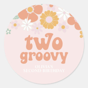 Zwei Groovy Retro Blumen zum zweiten Geburtstag Runder Aufkleber