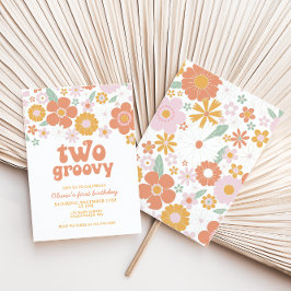 Zwei Groovy Retro Blumengeburtstag Einladung