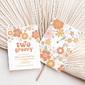 Zwei Groovy Retro Blumengeburtstag Einladung