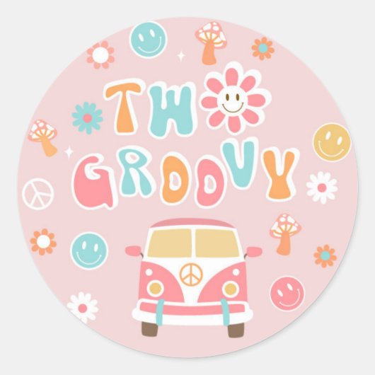 Zwei Groovy Retro Boho bevorzugen Stickers Labels (Vorderseite)