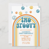 Zwei Groovy Retro Boy 2. Geburtstag Einladung (Vorderseite)
