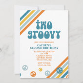 Zwei Groovy Retro Boy 2. Geburtstag Einladung (Vorderseite)