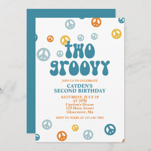 Zwei Groovy Retro Boy 2. Geburtstag Einladung
